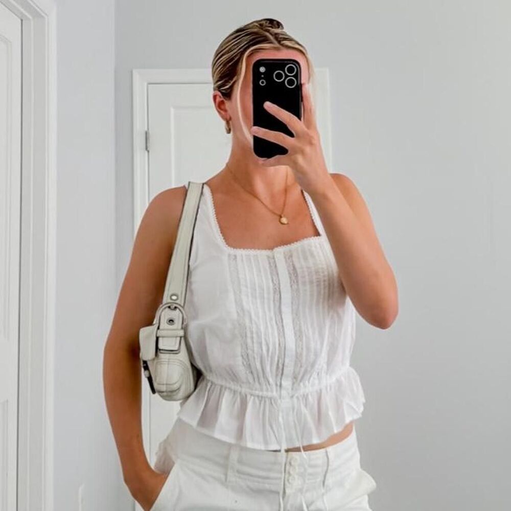 old navy white lace crop top cottage core milkmaid top